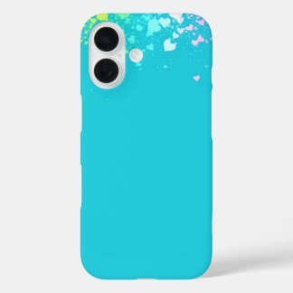 Blue with tiny rainbow hearts iPhone 16 case