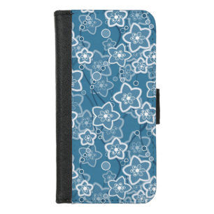 blue with white, blue, flowers, floral, rustic, fa iPhone 8/7 wallet case