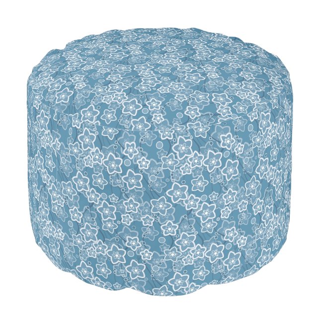 blue with white, blue, flowers, floral, rustic, fa pouf (Angled Back)