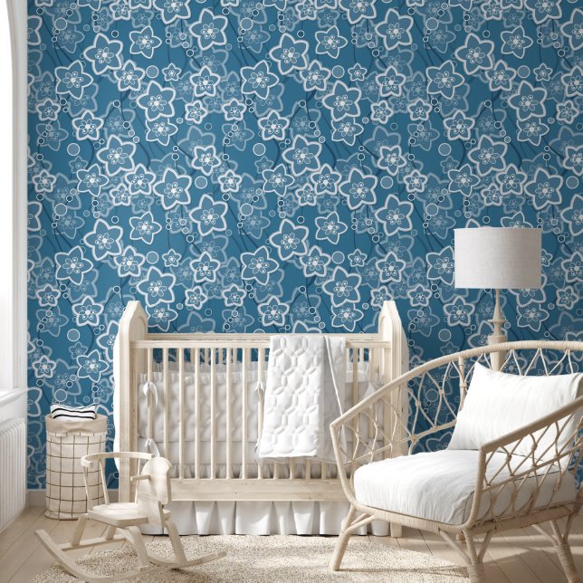 blue with white, blue, flowers, floral, rustic, fa wallpaper  (Kids)