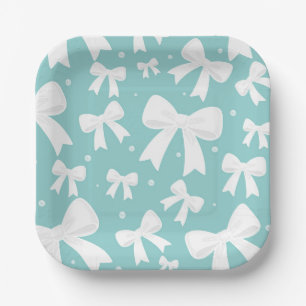 Blue With White Bows Coquette Bridal Shower Paper Plates