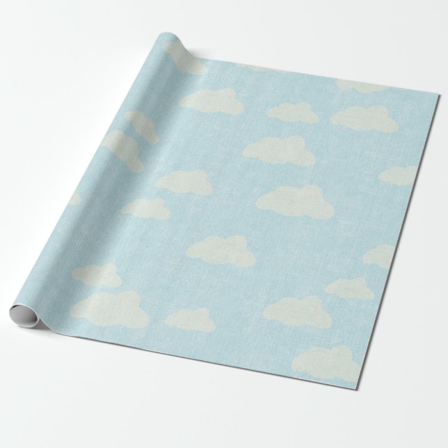 Blue with White Clouds Wrapping Paper (Unrolled)