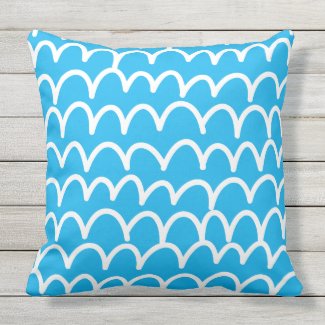 Blue With White Doodles Outdoor Pillow