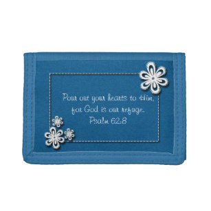 Blue with White Flowers Bible Verse Trifold Wallet