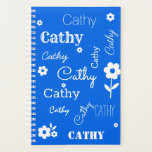Blue with White Flowers, Custom Name Planner<br><div class="desc">Customize this planner with your name.</div>