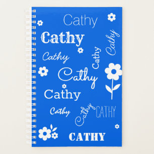 Blue with White Flowers, Custom Name Planner