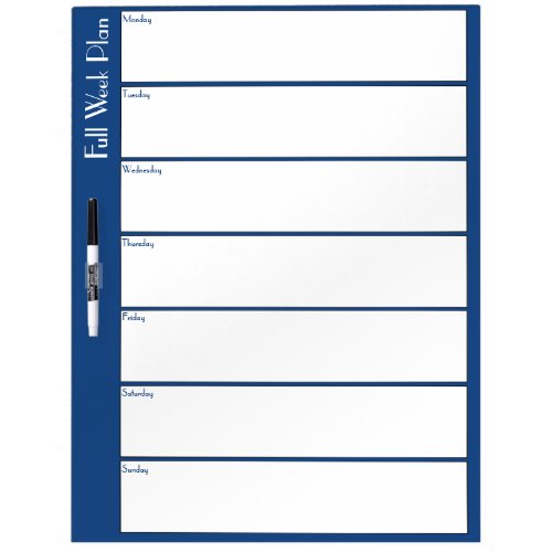 Blue With White Full Week Planner Dry Erase Board