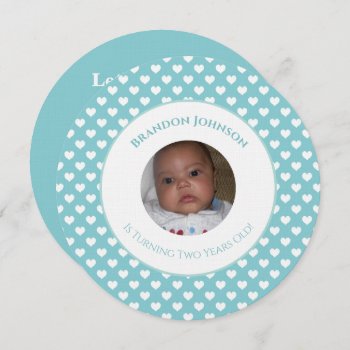 Blue With White Heart Photo Invitation by PartyTimeInvites at Zazzle