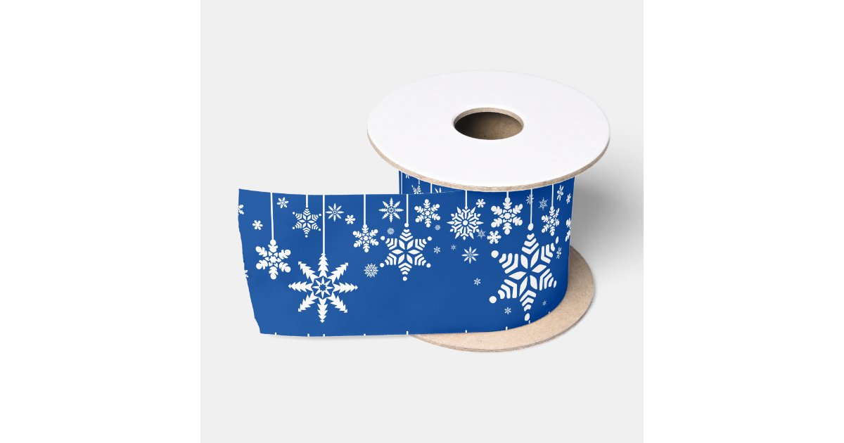 Blue with White Snow Flakes | Christmas Satin Ribbon | Zazzle