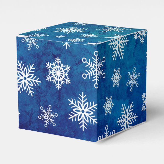 BLUE WITH WHITE WINTER SNOWFLAKES FAVOR BOXES (Front Side)