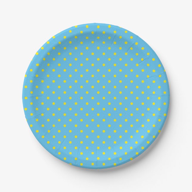 Blue With Yellow Polka Dots Paper Plates (Front)