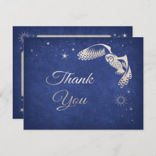 Blue Wizard Owl Stars Magic Wedding Thank You Card