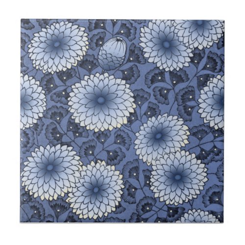 Blue Wm Morris Arts  Crafts Chrysanthemum Repro Ceramic Tile