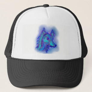 BLUE WOLF BALL CAP/HAT DESIGN TRUCKER HAT