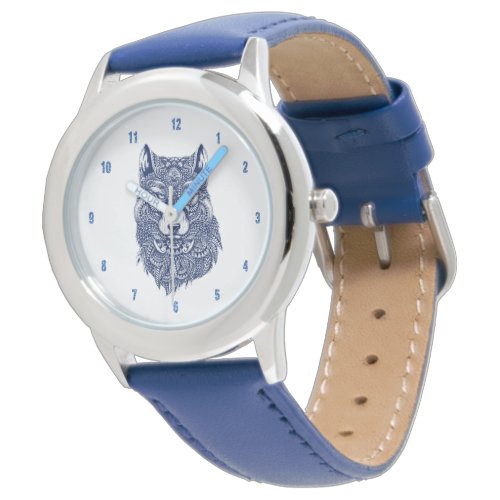 Blue Wolf Detailed Illustration Watch