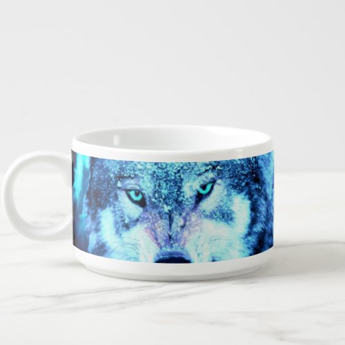 Blue wolf face bowl
