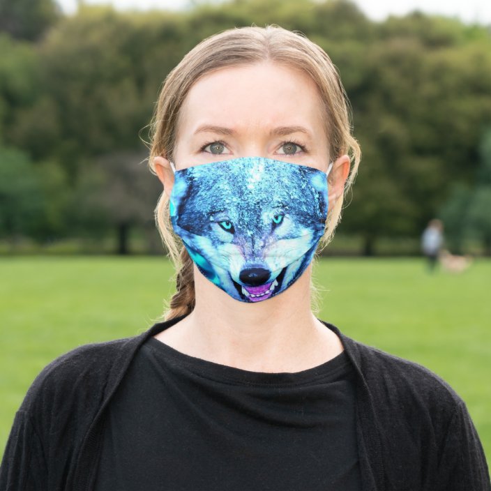 Blue wolf face cloth face mask | Zazzle.com