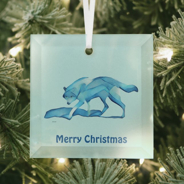 Blue Wolf Glass Ornament (Insitu)
