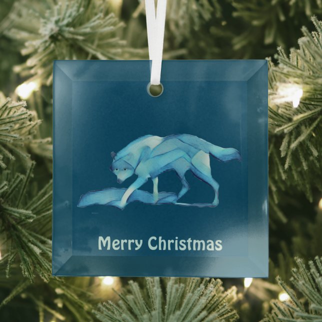 Blue Wolf Glass Ornament (Insitu)