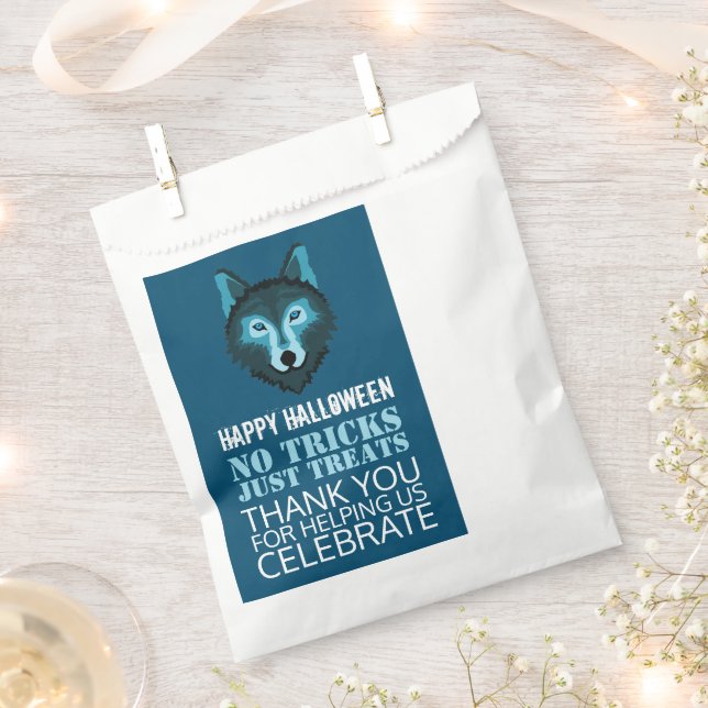 Blue Wolf, Halloween Party Favor Bag (Clipped)