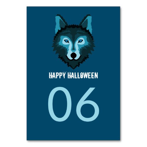Blue Wolf Halloween Party Table Number