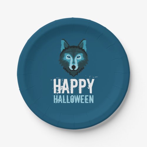 Blue Wolf Happy Halloween Paper Plates