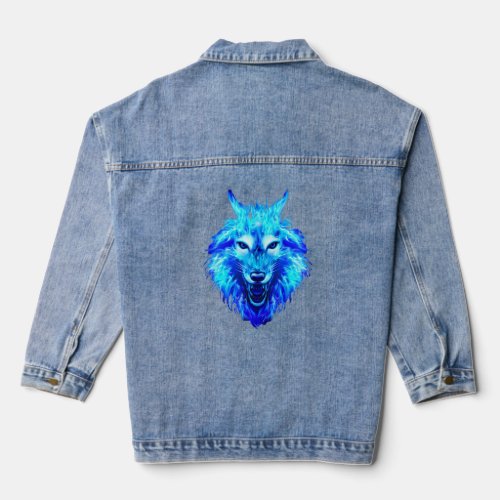 Blue Wolf Head  Denim Jacket