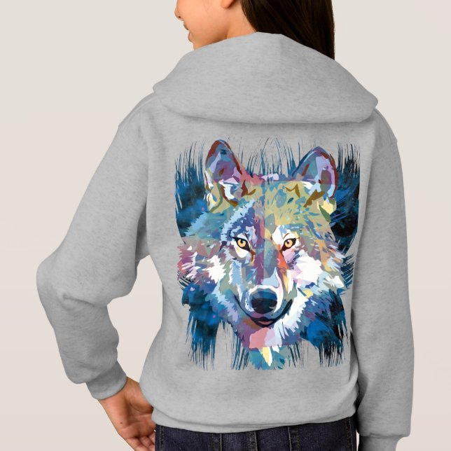 Blue Wolf Hoodie | Colorful Wolf Heads Hoodie (Back)