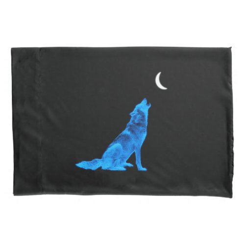 Blue Wolf Howling at Moon Pillow Case