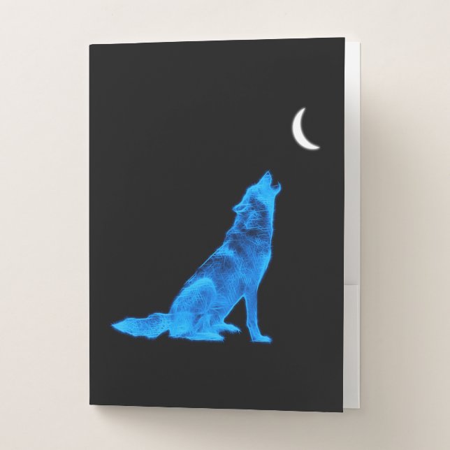 Blue Wolf Howling at Moon Pocket Folder (Front)