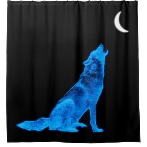 Blue Wolf Howling at Moon Shower Curtain