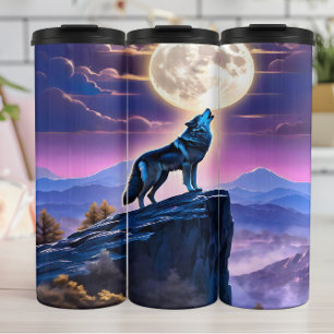 Blue Wolf Howls at Full Moon. Thermal Tumbler