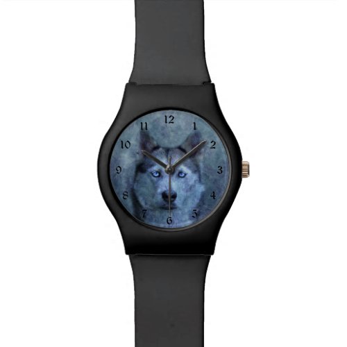 Blue wolf husky wristwatch