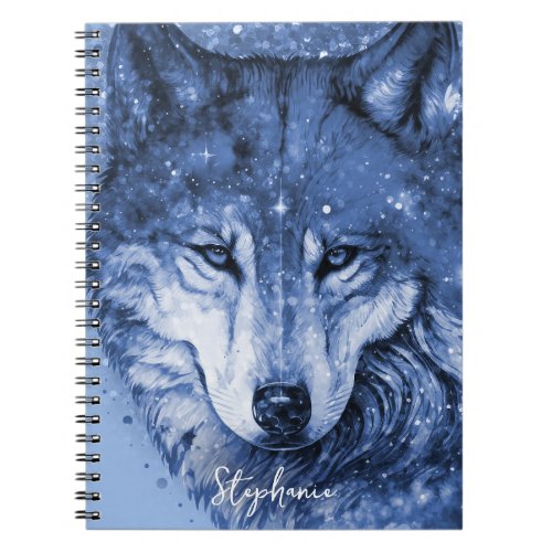 Blue Wolf Name Personalized Spiral Photo Notebook