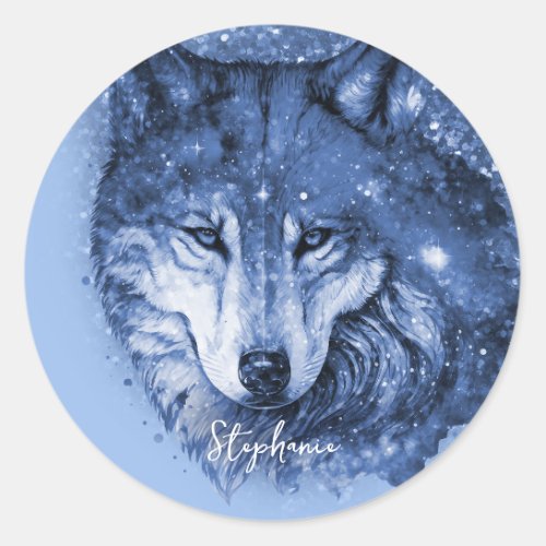 Blue Wolf Name Personalized Sticker