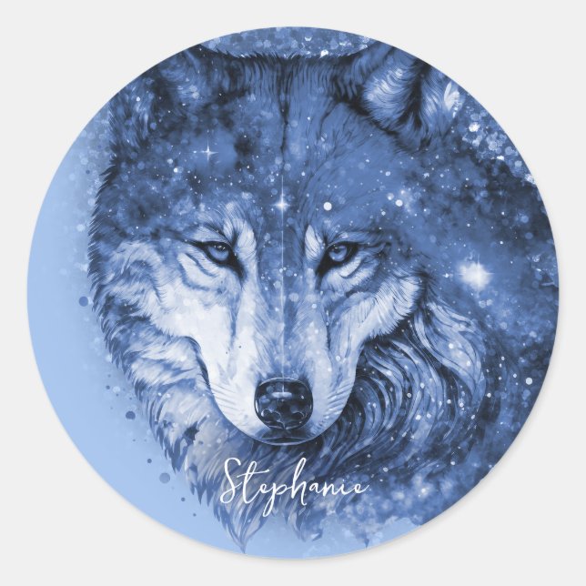 Blue Wolf Name Personalized Sticker (Front)