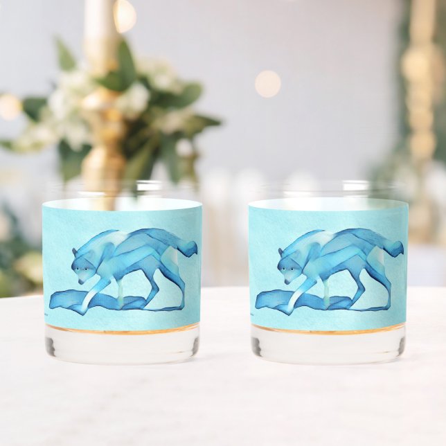 Blue Wolf On Snow Whiskey Glass (Insitu (Wedding))