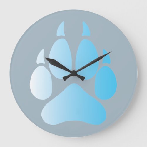 Blue Wolf Paw Gradient Animal   Large Clock