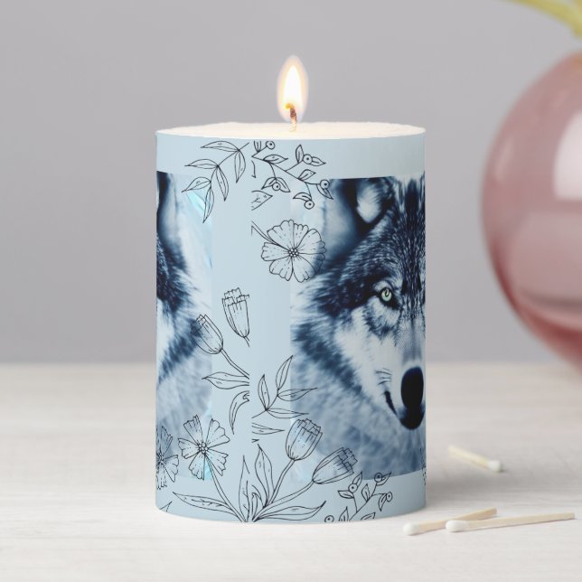 Blue Wolf Pillar Candle (In Situ)