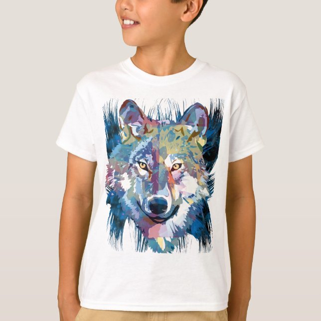 Blue Wolf T-Shirt | Colorful Wolf Drawing (Front)