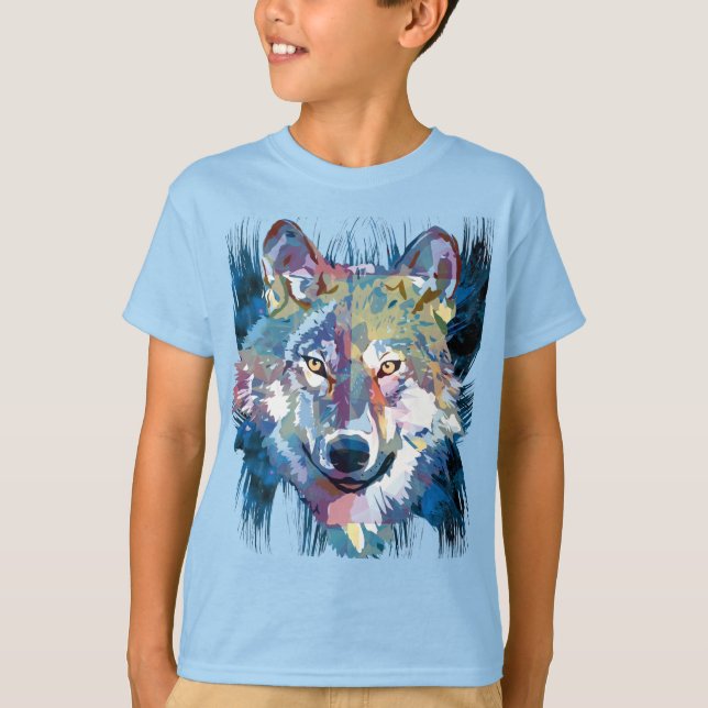 Blue Wolf T-Shirt | Colorful Wolf Drawing (Front)