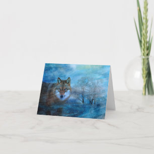 Blue Wolf Winter Forest Wildlife Painting Note Card