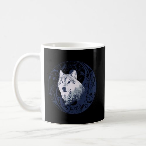 Blue Wolf Yin Yang Mandala Forest Nature Art Desig Coffee Mug