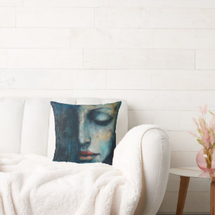 Blue Woman Abstract Art Throw Pillow