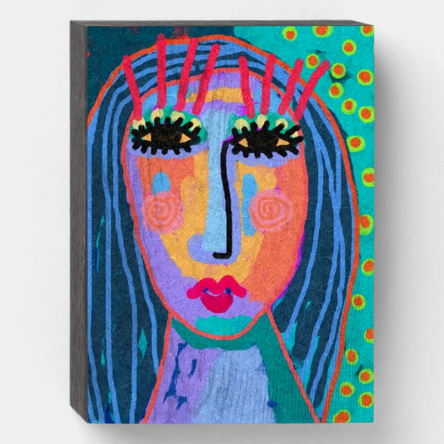 Blue Woman Abstract Digital Painting Wooden Box Sign (Front Vertical)