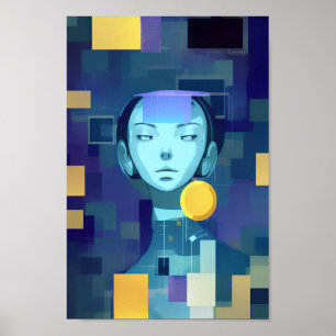 Blue Woman Face Painting Abstract Portrait Poster