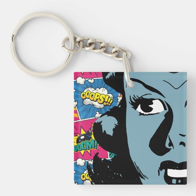 Blue Woman - Pop Art  Keychain (Front)