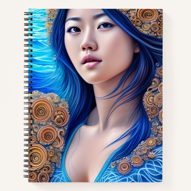 Blue Woman Portrait Abstract Fantasy Art Notebook (Front)