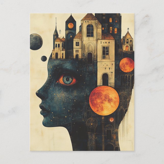 Blue Woman With a Castle on Her Head Postcard (Front)