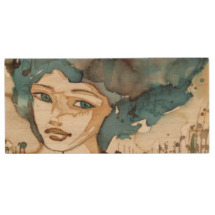 Blue Woman Wood Flash Drive